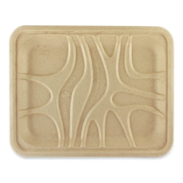 World Centric Fiber Trays, 7-1/8in x 9-1/8in x 3/4in, Natural Paper, Pack Of 500 Trays
