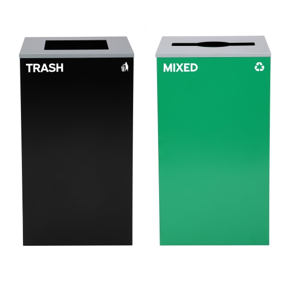 Alpine Industries Stainless-Steel Open Top Mixed Trash Can Set With Square And Mixed Lids, 29 Gallons, 30inH x 16-15/16inW x 16-15/16inD, Black/Green, Set Of 2 Trash Cans