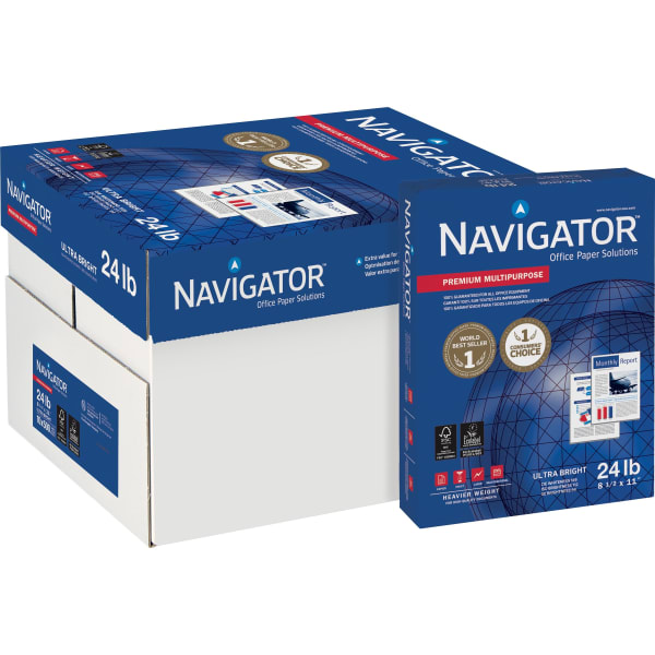 Navigator Multi-Use Printer & Copy Paper, 10 Reams, White, Letter (8.5in x 11in), 5000 Sheets Per Case, 24 Lb, 92 Brightness