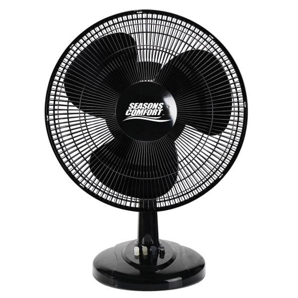 Seasons Comfort 3-Speed Oscillating Table Fan, 21-1/4inH x 10-7/16inW x 17-3/8inD, Black