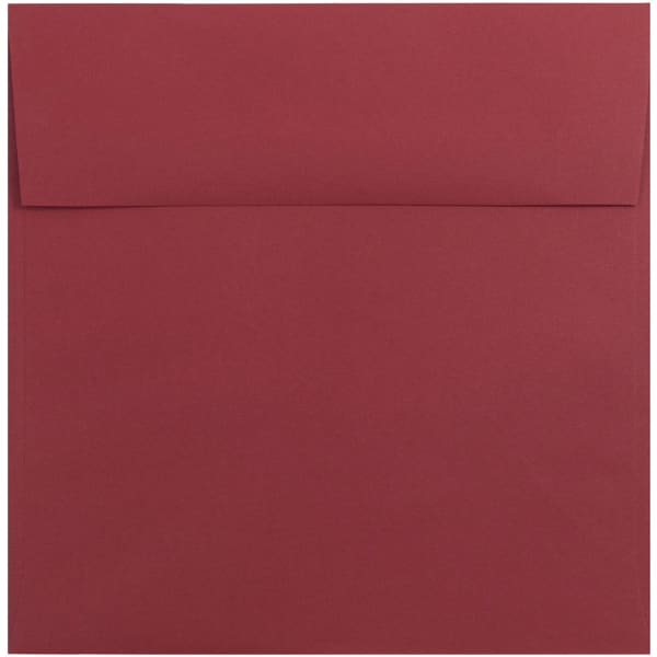 JAM Paper Color Square Invitation Envelopes, 8 1/2in x 8 1/2in, Gummed Seal, Dark Red, Pack Of 25