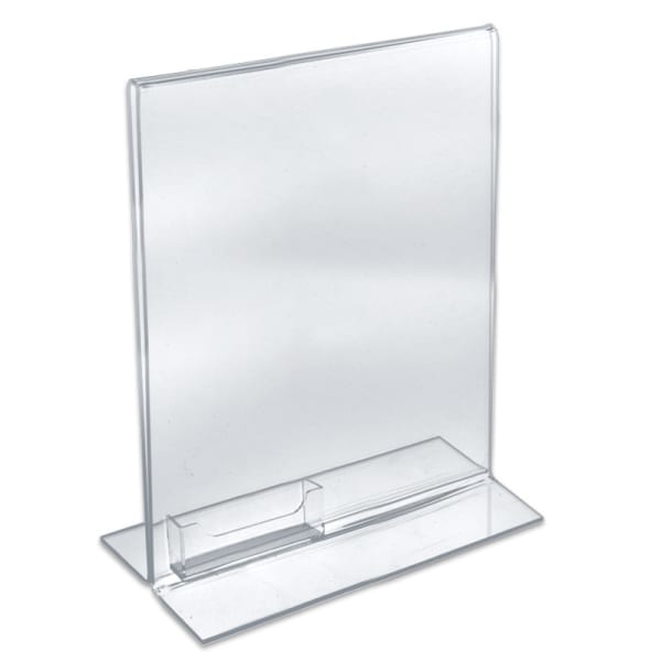Azar Displays Double-Foot Acrylic Sign Holders With Attached Business Card Pockets, 11in x 8 1/2in, Clear, Pack Of 10