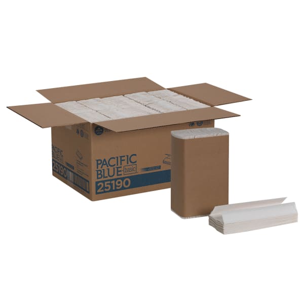 Pacific Blue Basic by GP PRO, 1-Ply, C-Fold Paper Towels, 10.1in X 12.7in, 100% Recycled, White, 240 Sheets per Pack, 10 Packs Per Case