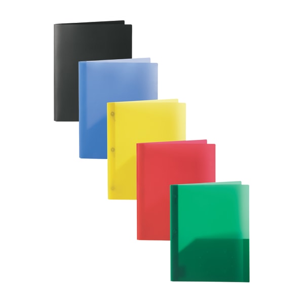 Office Depot Brand 2-Pocket School-Grade Poly Folder with Prongs, Letter Size, Assorted Colors, Pack Of 10