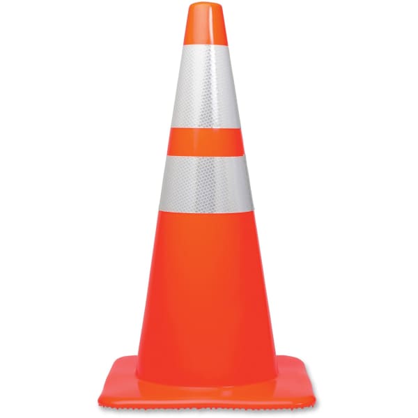 Tatco 28in Traffic Cone - 28in Height - Cone Shape - Stackable, Sturdy - Indoor, Outdoor - Orange, Silver - 1 Each