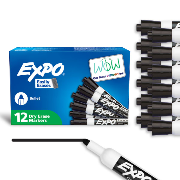 EXPO Low-Odor Dry-Erase Markers, Bullet Point, Black, Pack Of 12