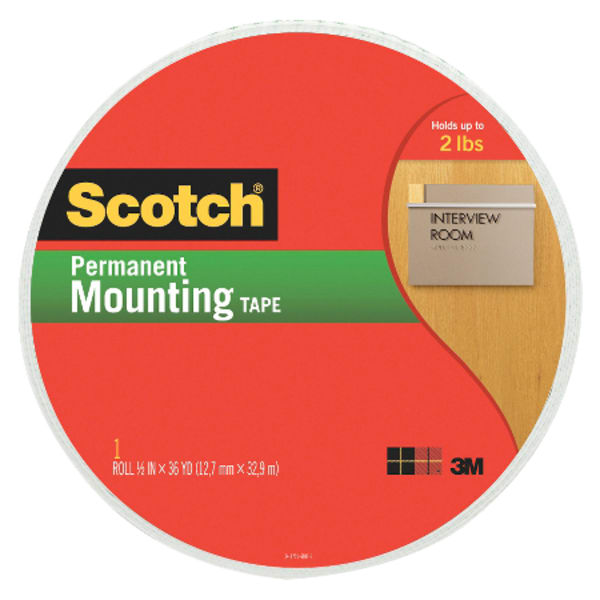 Scotch Double-Sided Foam Mounting Tape, 1/2in x 36 Yards, Off White