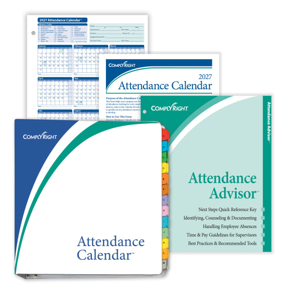 ComplyRight 2025 Attendance Calendar Kit, 8 1/2in x 11in, White, Pack Of 50