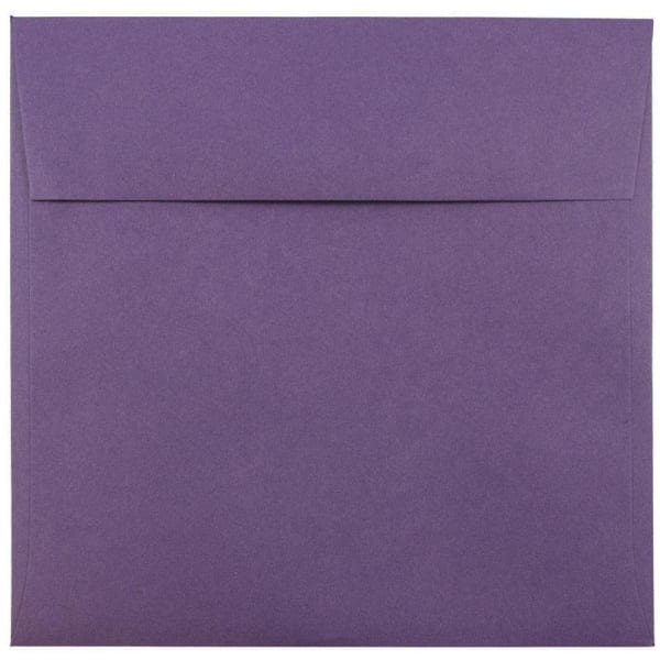 JAM Paper Color Square Invitation Envelopes, 8 1/2in x 8 1/2in, Gummed Seal, Dark Purple, Pack Of 25