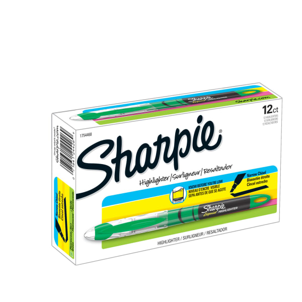 Sharpie Liquid Highlighters, Chisel Tip, Fluorescent Green, Box of 12