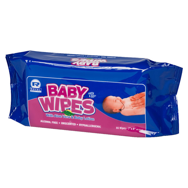 Royal Paper Baby Wipes Refills, White, 80 Wipes Per Pack, Case Of 12 Packs