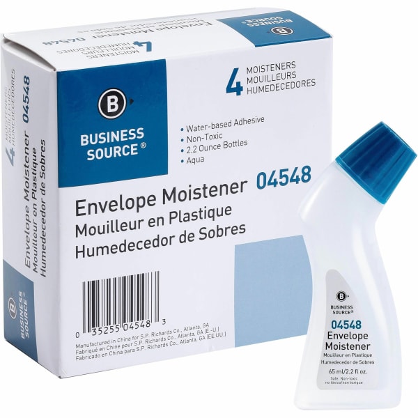Business Source Envelope Moistener, 2.2 Oz, Blue, Pack Of 4 Bottles