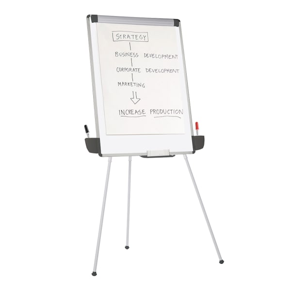 Office Depot Brand Tripod Non-Magnetic Dry-Erase Whiteboard Easel, 29 3/8in x 44in, Metal Frame With Gray Finish