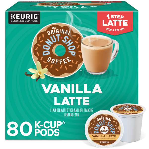 The Original Donut Shop One Step Vanilla Latte Keurig Single-Serve Coffee K-Cup Pods, 20 Pods Per Pack, Case Of 4 Packs