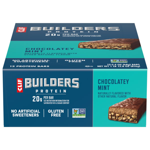 Clif Bar Builders Chocolate Mint Protein Bars, 2.4 Oz, Box Of 12 Bars