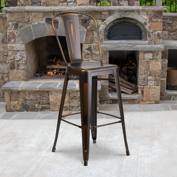 Flash Furniture Commercial-Grade 30inH Distressed Metal Bar Stool, Copper