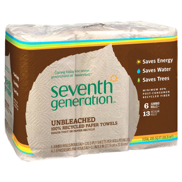 Seventh Generation 2-Ply Paper Towels, 100% Recycled, Natural, 120 Sheet Per Roll, Pack Of 24 Rolls