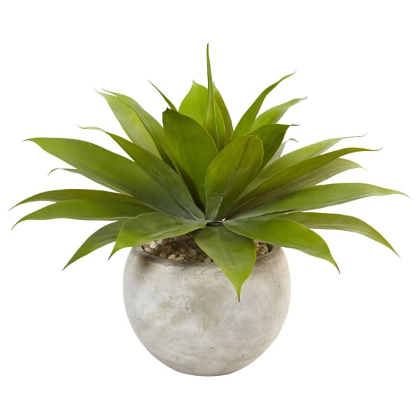 Nearly Natural Agave 24inH Artificial Plant With Sand Colored Bowl, 24inH x 28inW x 28inD, Green
