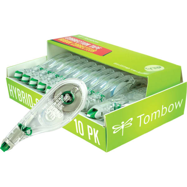 Tombow Mono Hybrid-Style Correction Tape, Single Line, 0.16in x 394in, Clear, Pack Of 10