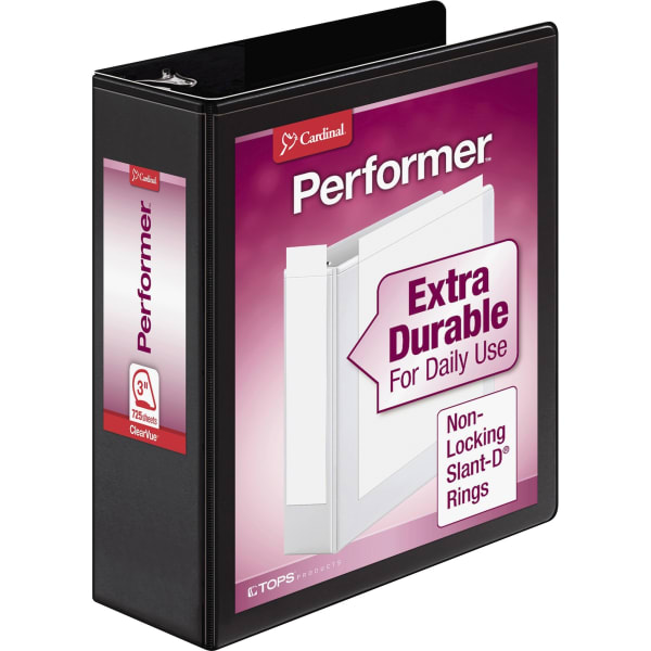 Cardinal Performer ClearVue 3-Ring Binder, 3in Slant Rings, Black