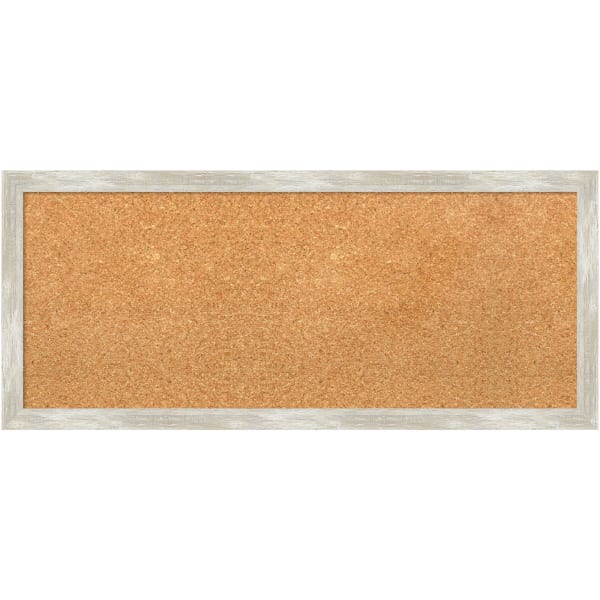 Amanti Art Rectangular Non-Magnetic Cork Bulletin Board, Natural, 32in x 14in, Crackled Metallic Narrow Plastic Frame