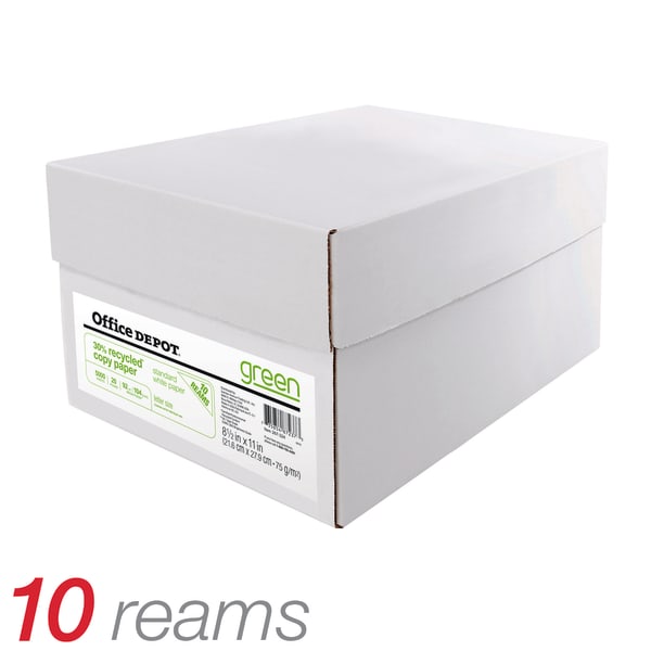 Office Depot EnviroCopy Copy Paper, 10 Reams, White, Letter (8.5in x 11in), 5000 Sheets Per Case, 20 Lb, 30% Recycled, FSC Certified