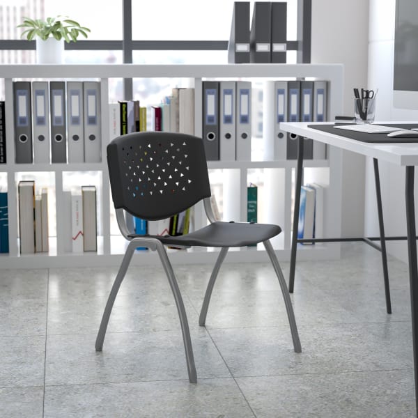 Flash Furniture HERCULES Series Plastic Stack Chair With Titanium Frame, Black/Gray