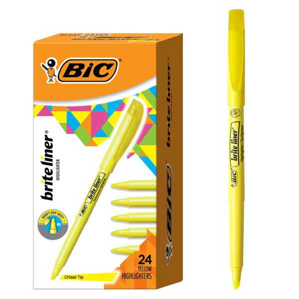 BIC Brite Liner Highlighters, Chisel Point, Yellow, Box Of 24