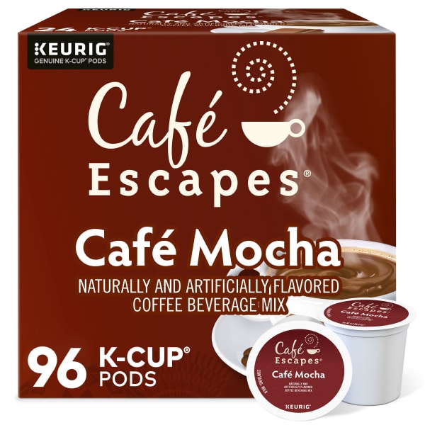 Cafe Escapes Cafe Mocha Keurig Single-Serve K-Cup Pods, 24 Pods Per Pack, Case Of 4 Packs