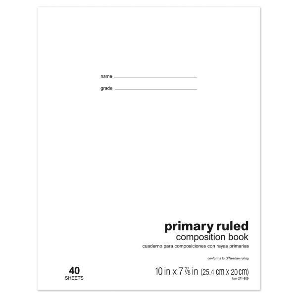 Office Depot Brand Schoolmate Composition Book, 7-7/8in x 10in, Primary Ruled, 40 Sheets