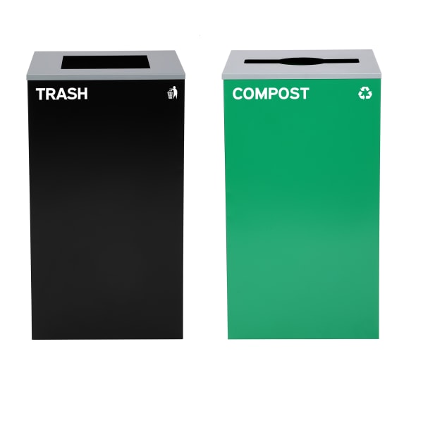 Alpine Industries Stainless-Steel Open Top Compost And Trash Can Set With Square And Mixed Lids, 29 Gallons, 30inH x 16-15/16inW x 16-15/16inD, Black/Green, Set Of 2 Trash Cans