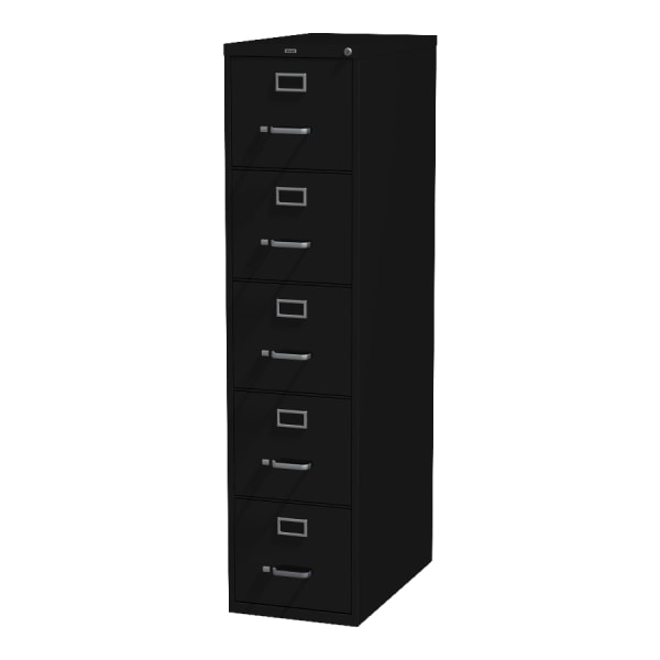 Lorell Fortress 26-1/2inD Vertical 5-Drawer Letter-Size File Cabinet, Black