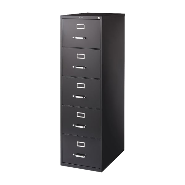 Lorell Fortress 26-1/2inD Vertical 5-Drawer Legal-Size File Cabinet, Black