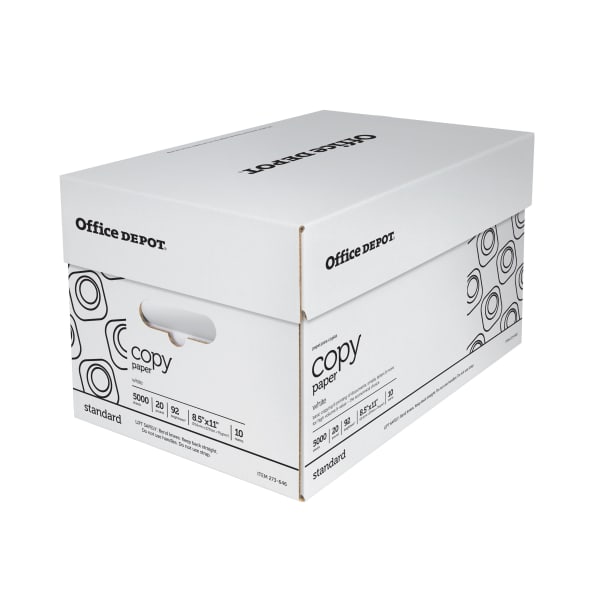 Office Depot Copy Paper, 10 Reams, White, Letter (8.5in x 11in), 5000 Sheets Per Case, 20 Lb, 92 Brightness