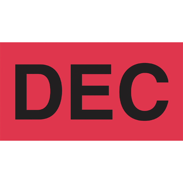 Tape Logic Permanent Inventory Label Roll, DL6922, Month-Style, "DEC," 6in x 3in, Red, Roll Of 500