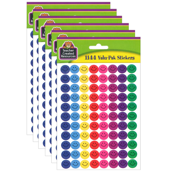 Teacher Created Resources Mini Stickers, Happy Face, 1,144 Per Pack, Set Of 6 Packs