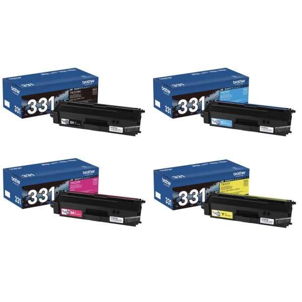 Brother TN331 4-Color Black/Cyan/Magenta/Yellow Toner Cartridges, Pack Of 4 Cartridges, TN331SET-OD