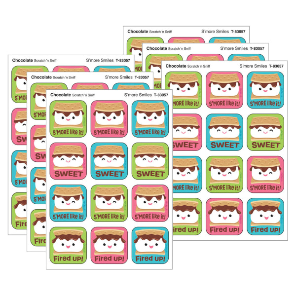 TREND Stinky Stickers, Smore Smiles, Chocolate Scent, 48 Per Pack, Set Of 6 Packs