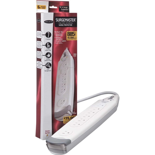 Belkin SurgeMaster Home Grade Surge Protector, 7 Outlets, 6-Foot Cord, 885 Joules
