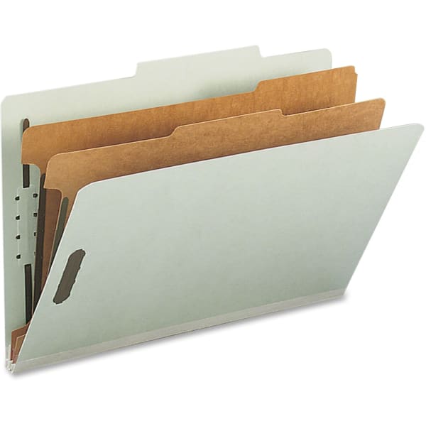 Nature Saver K-Fastener Classification Folders, 2-Dividers, 2/5in Tab Cut, Legal Size , Gray/Green, Box Of 10