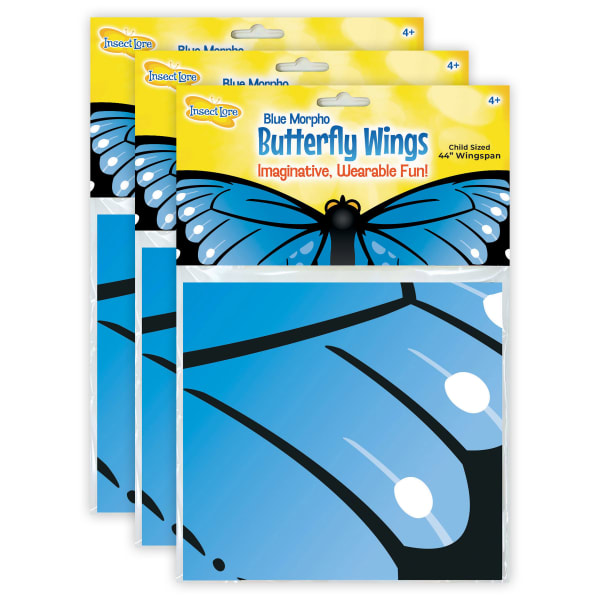 Insect Lore Dress-Up Butterfly Wings, Morpho, Blue, Pack Of 3