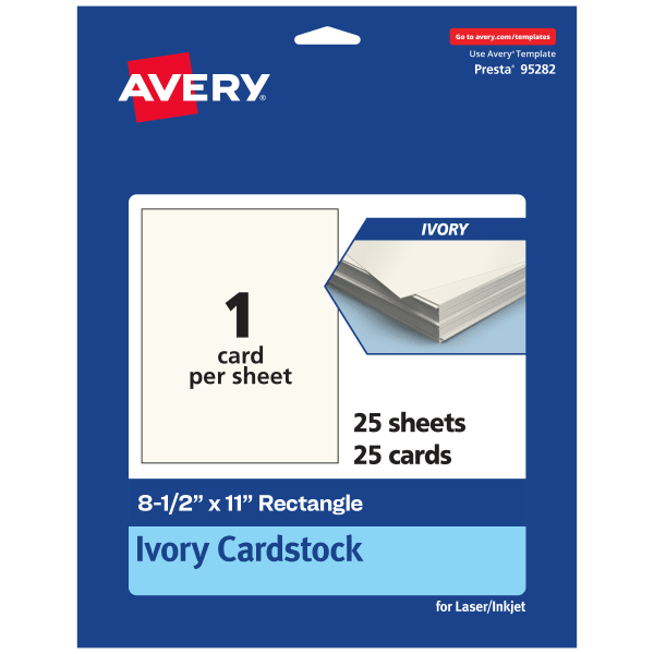 Avery Printable Cards, 95282-MIC25, Rectangle, 8.5in x 11in, Matte Ivory, Pack Of 25