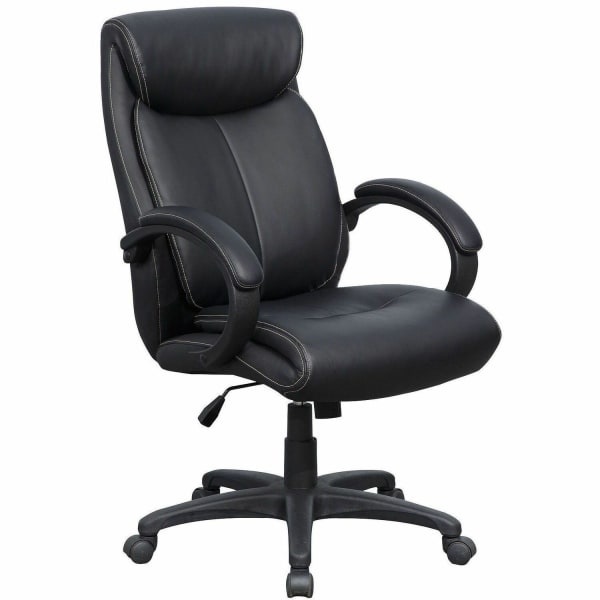 Lorell Ergonomic Bonded Leather High-Back Executive Chair, Loop Arms, Black