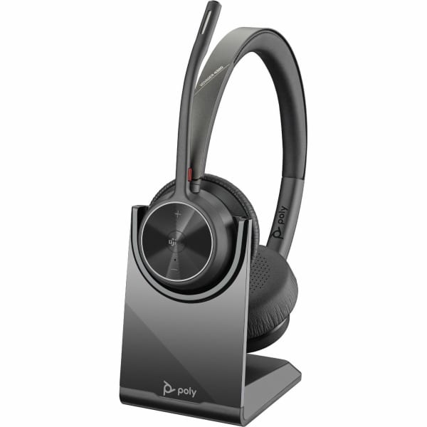 Poly Voyager 4300 UC 4320-M Headset - Google Assistant, Siri - Stereo - Wired/Wireless - Bluetooth - 164 ft - 20 Hz - 20 kHz - On-ear, Over-the-head - Binaural - Ear-cup - 4.92 ft Cable - MEMS Technology, Electret Condenser Microphone