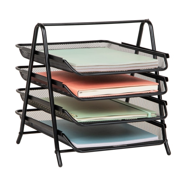 Mind Reader 4-Tier Desktop Organizer Paper Tray, 12-1/2inH x 13-3/4inW x 11-3/4inD, Black