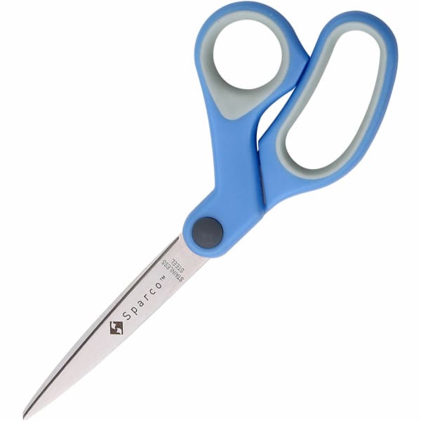 Sparco 8in Bent Multipurpose Scissors - 8in Overall Length - Bent - Stainless Steel - Blue - 1 Each