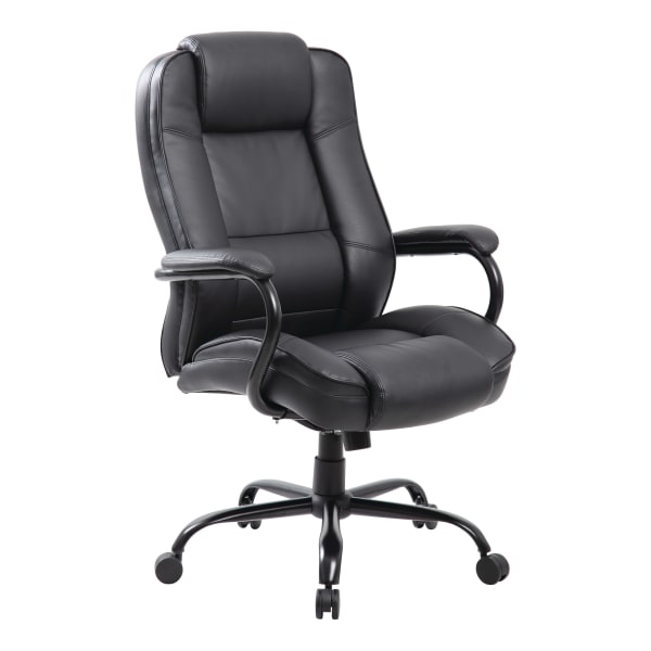 Boss Office Products Heavy-Duty Ergonomic LeatherPlus Bonded Leather High-Back Chair, Black