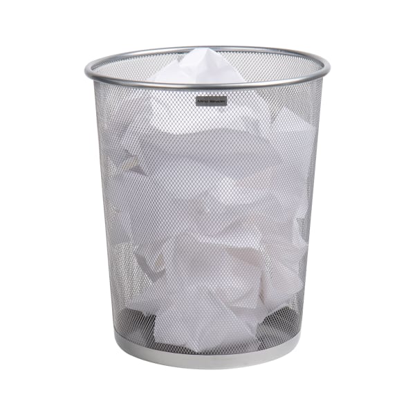 Mind Reader Metal Mesh Trash Can 4.4 Gallon Waste Paper Basket, 13-3/4inH x 11-1/2inW x 11-1/2inD, Silver
