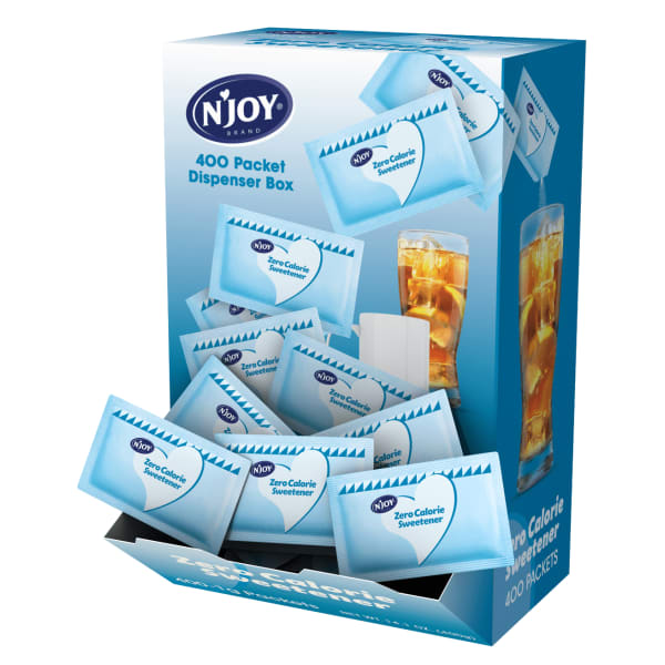 nJOY Aspartame Packets With Dispenser, Blue, Box Of 400