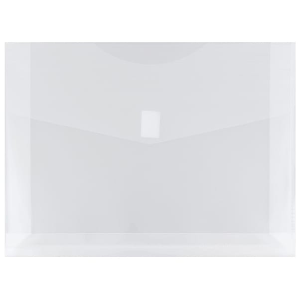 JAM Paper Plastic Booklet Expansion Envelopes, Letter-Size, 9 3/4in x 13in, Hook & Loop Closure Closure, Clear, Pack Of 12